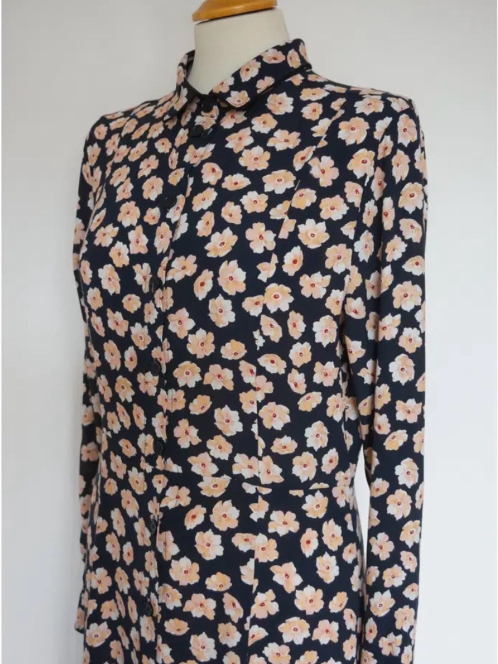 Ganni Long Sleeve Maxi Dress - Black with Pink Flowers size 36 Small